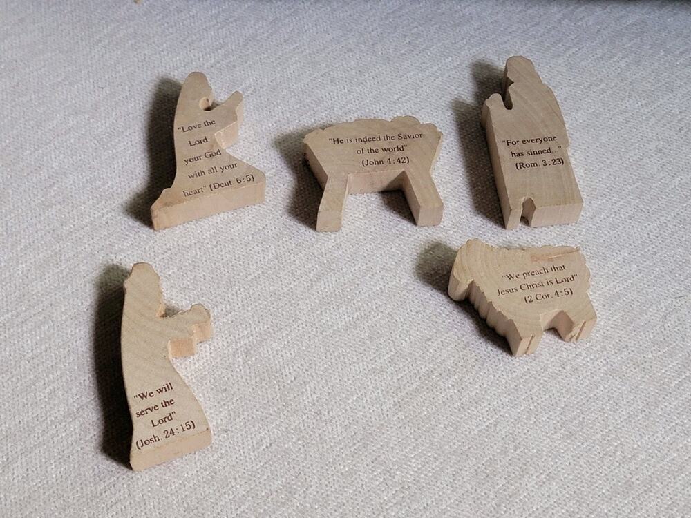5 Piece Wooden Bethlehem Nativity Village with Bible Quotes